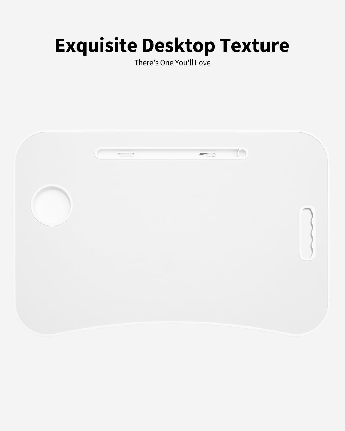 Foldable Lap Desk, Laptop Bed Desk, Portable Lap Table, Laptop Bed Table with Cup Holder & Tablet Slot & Lifting Handle for Working Writing Drawing & Eating - White