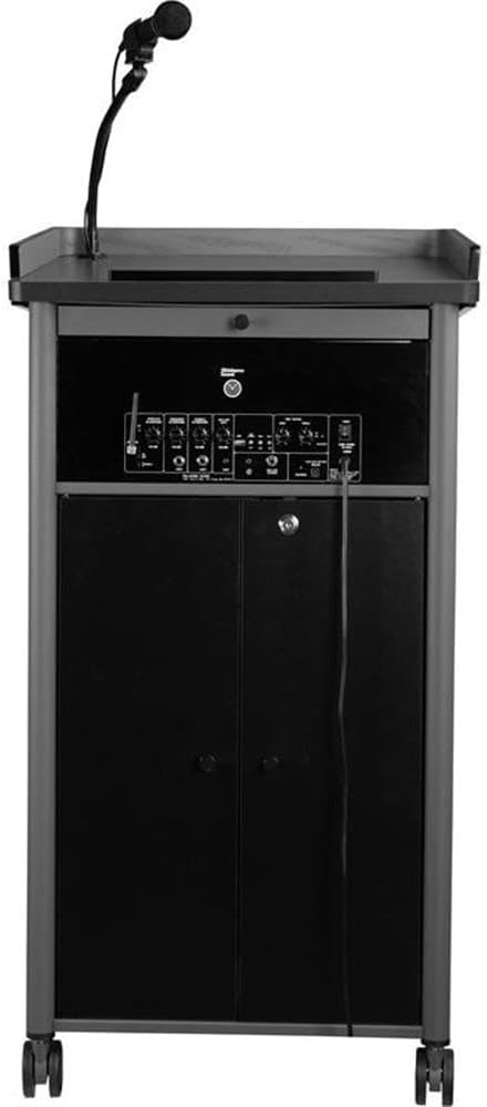 Pemberly Row 46" Lectern with Wireless Headset Mic in Charcoal