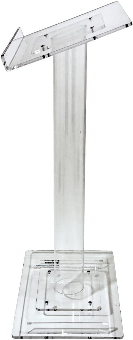 Kingdom Elegant Single Cylindrical Column Design Lightweight Acrylic Lectern Made of 0.39" Acrylic Material Perfect for Your Church, Conference Room for Church, Education, School and Meetings - Clear