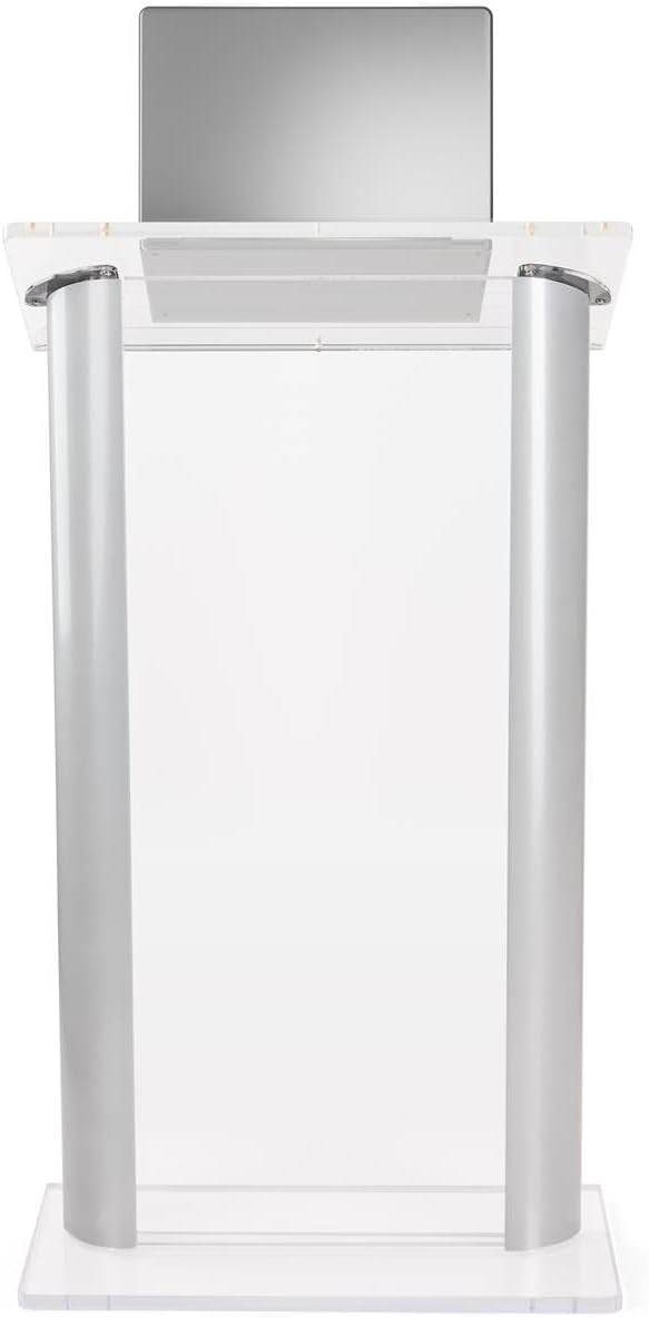 Displays2go Contemporary Aluminum and Acrylic Podium with Spacious Reading Surface, 48 Inch Tall (LECTALAC)