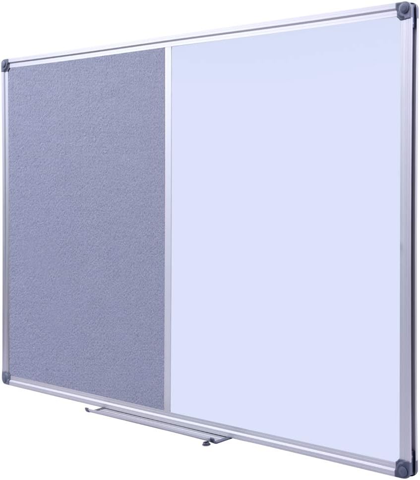 36"x24" Cork & Dry Erase Combo Board - Magnetic Whiteboard & Grey Bulletin Board for Office, Home, Classroom | Wall-Mountable with Aluminum Frame & Pen Tray