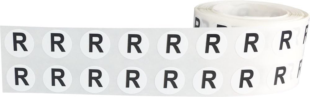 Alphabet Letters R Stickers, 1/2 Inch Round Labels for Inventory Organization, Chart Files, Envelope Seals, Arts and Crafts, 1000 per Roll, Easy-to-Peel, Strong Adhesive, Semi-Gloss Paper