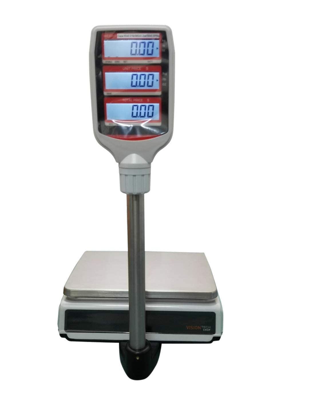 VisionTechShop TVP-12P Price Computing Scale with Pole Display, Lb/Oz/Kg, 12lb Capacity, 0.002lb Readability, NTEP Legal for Trade COC #19-038, NSF Certified