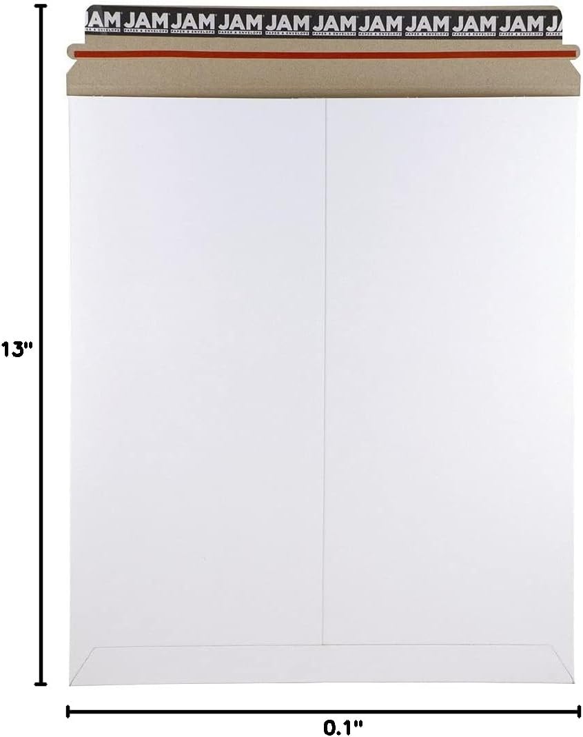 JAM PAPER Stay-Flat Photo Mailer Envelopes with Peel & Seal Closure - 12 3/4 x 15 - White - 6 Rigid Mailers/Pack