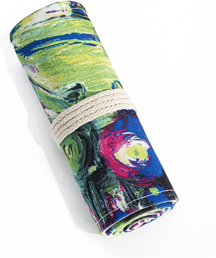 DIYOMR 12/24/36/72 Slots Pencil Wrap Pencil Rolls,Artist Colored Pencil Roll Up Bag Short Brush Pouch Case Pencils Organizer Drawing Coloring & Sketching,No Pencils (Ink Painting,12slots) (PCD1098)
