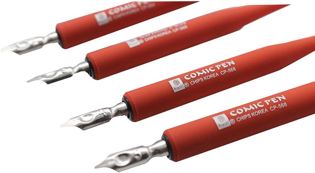 Plastic Professional Manga Gothic Pen Dip Pen Set with 5 Nibs Manga Calligraphy Drawing Pen Kit - 5 Pcs, Red