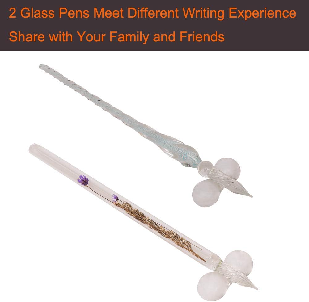 Glass Dip Pen Set,28 Pieces Calligraphy Set Includes 24 Color Inks Cleaning Cup Pen Holder 2 Crystal Glass Pens,Calligraphy Kit Ideas for Birthday Graduation Gifts Beginners