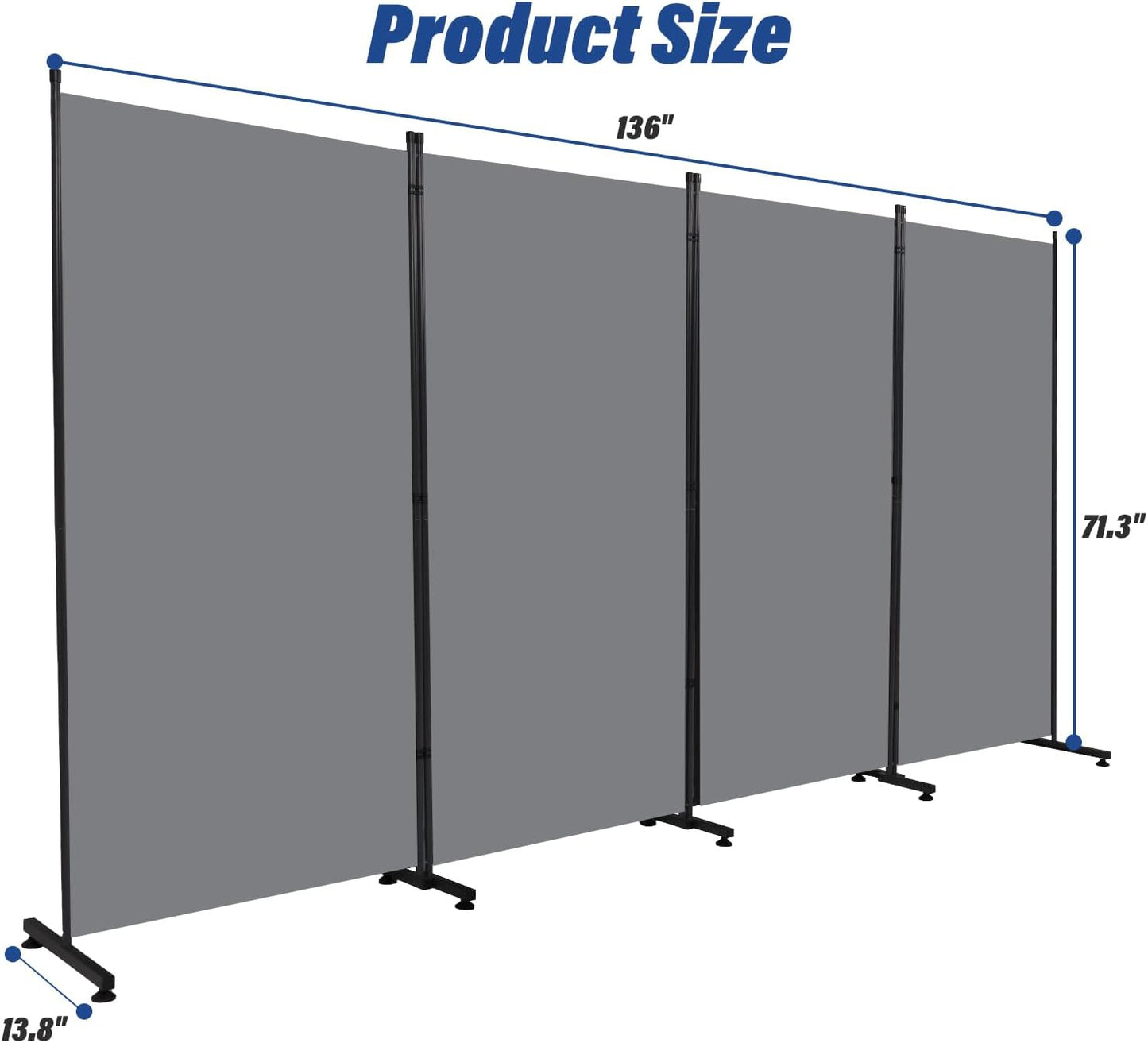 Room Divider 6ft Room Dividers and Folding Privacy Screens, 4 Panel Partition Room Divider Fabric Panel, Indoor Wall Divider for Room Separation Freestanding Space Separators for Bedroom Office Studio