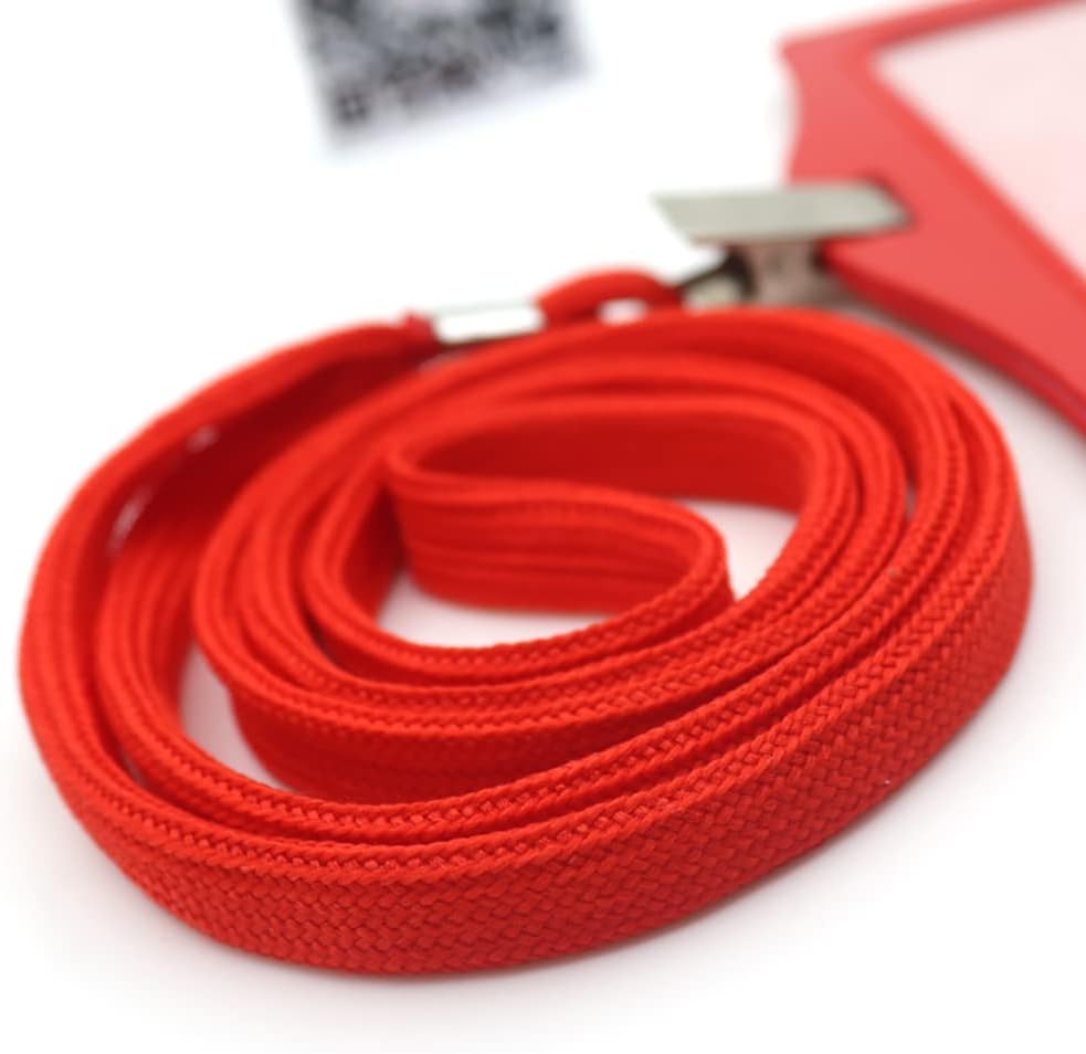 Beebel Lanyard 100 Pack Red Badge Lanyards Flat Lanyards Round 32" with Badge Clip