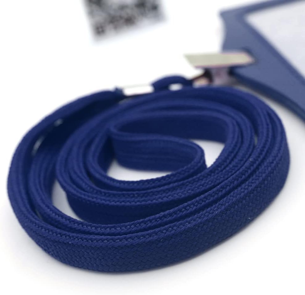 Lanyard 100 Pack Black Badge Lanyards Flat Lanyards Round 32" with Badge Clip (Navy Blue)