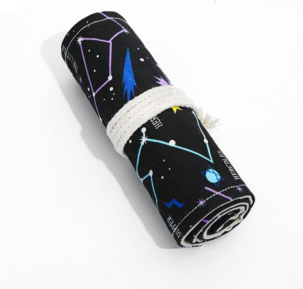 DIYOMR 12/24/36/72 Slots Pencil Wrap Pencil Rolls, Artist Colored Pencil Roll Up Bag Short Brush Pouch Case Pencils Organizer for Drawing Coloring and Sketching, No Pencils (Constellation, 12slots)