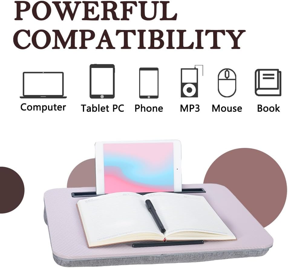 Portable Laptop Desk Fits Up to 16“ Laptops, with Tablet Slot, Built-in Cushion, Great for Home & Office,Lap Desk for Laptop,Lap Desk with Cushion (Grey Violet, Medium)