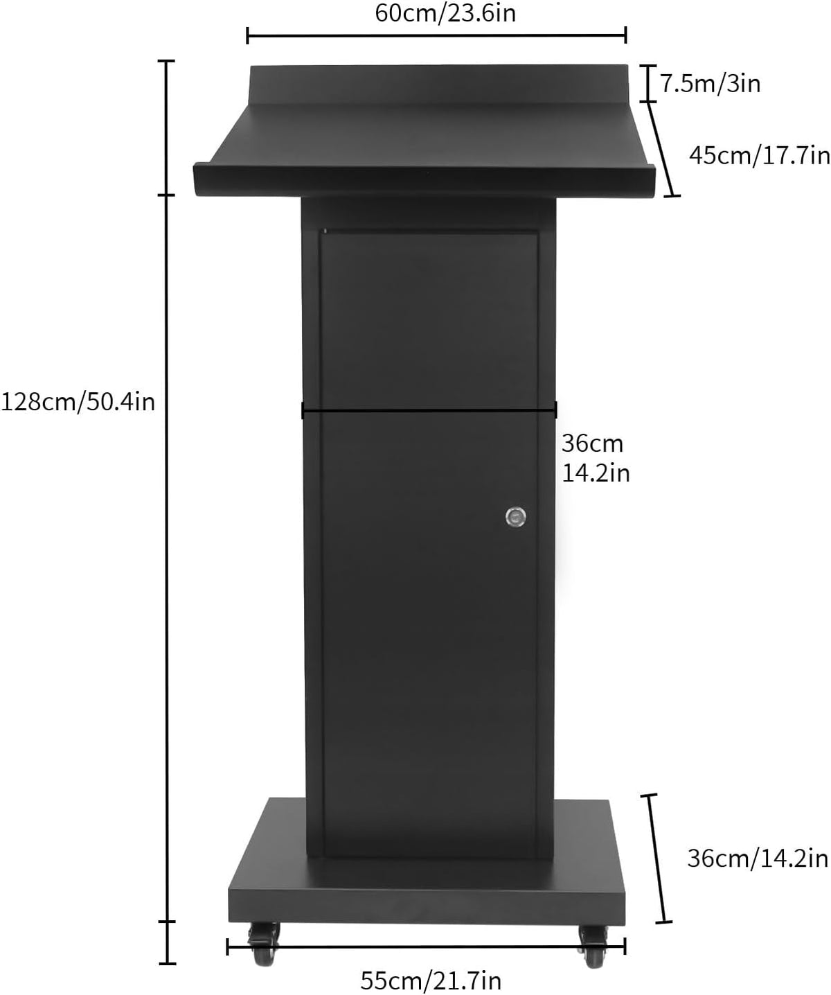 Tredre Metal Podium Stand with Wheels, Heavy-Duty Rolling Lectern for Classroom, Church & Office Presentations, Large Top, Locking Casters, Stable Base
