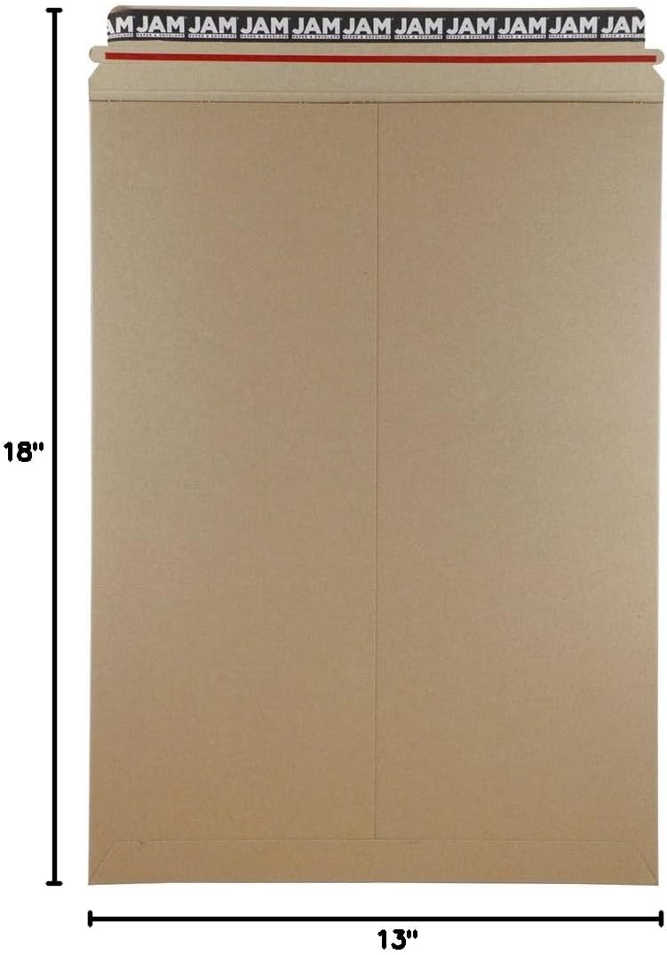 JAM PAPER Stay-Flat Photo Mailer Envelopes with Peel & Seal Closure - 13 x 18 - Brown Kraft - Sold Individually