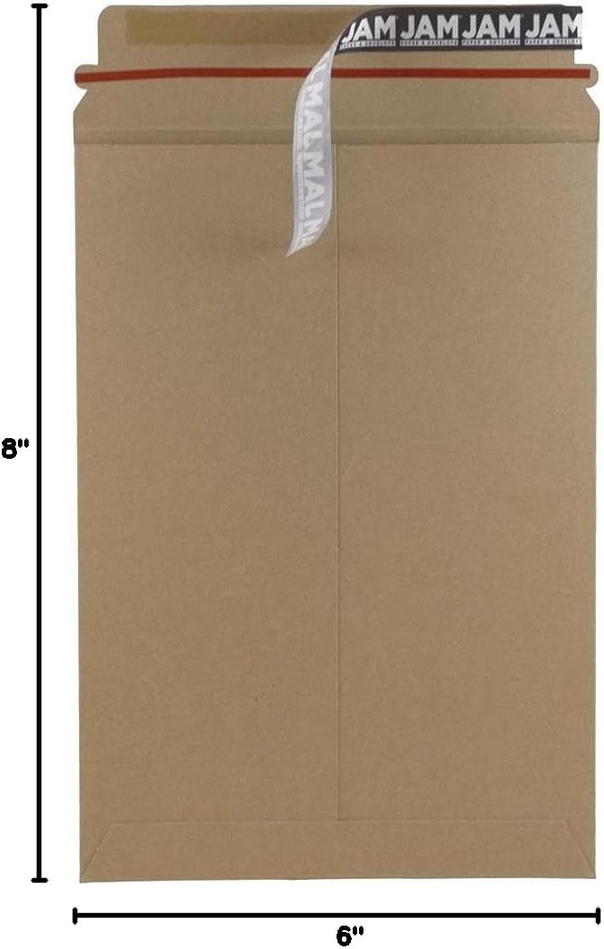JAM PAPER Stay-Flat Photo Mailer Envelopes with Peel & Seal Closure - 6 x 8 - Brown Kraft - 6 Rigid Mailers/Pack