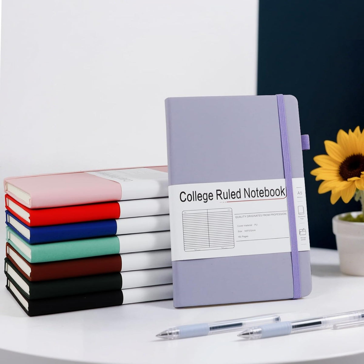 A5 Lined Journal Notebooks for Work, 192 Pages, Medium 5.7 x 8.3inch, College Ruled, Vegan Leather Hardcover Journals for Women Men,3 Pack