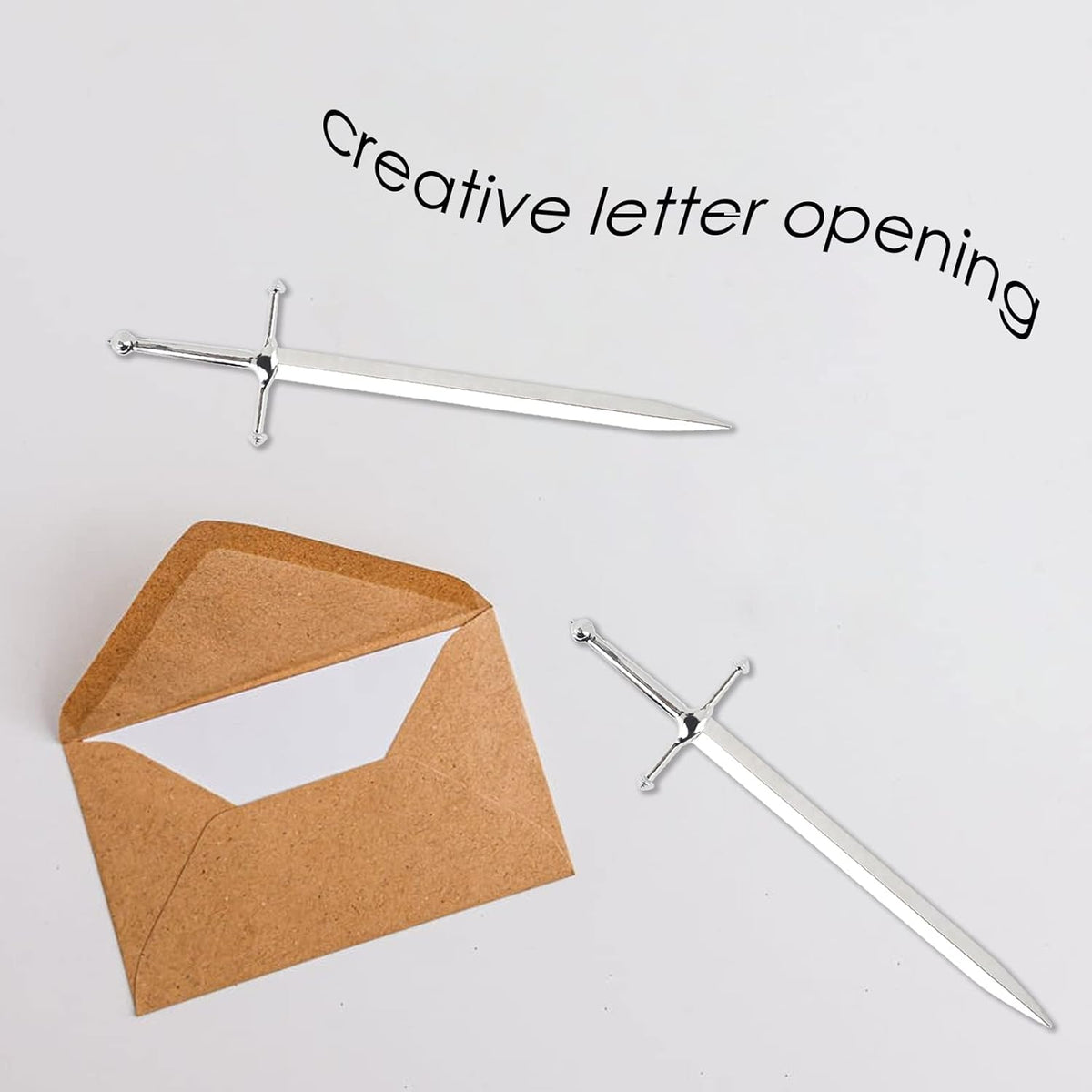 Silvery Metal Letter Opener Office Letter Opener Knife Metal Plated Envelope Opener Ergonomic Grip Handle Practical Ornamental Letter Opening Tool (Pack of 1)