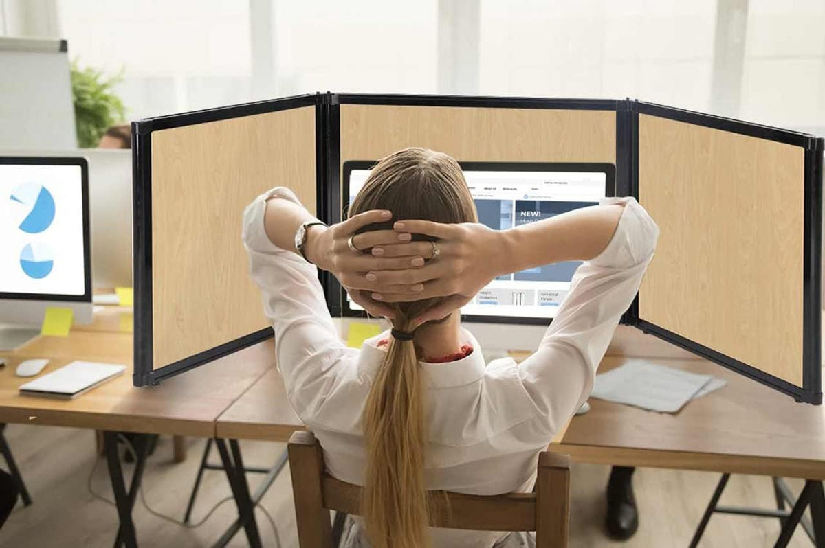 Versare Folding Tabletop Display | 3-Panel Partition | Lightweight Portable Workspace Divider | Red 99" x 24"