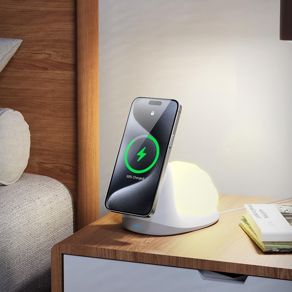 Cell Phone Magnetic Wireless Charger,Add Rechargeable Cute Snail Night Light for, 3 Level Dimmable, Suitable for Office and Room