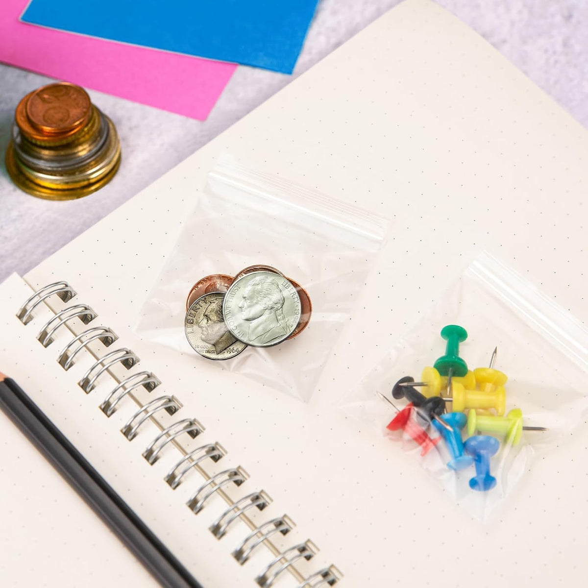 200pcs 2" x 2" Clear Zip Bags, 2 Mil Thick, Small Bags, Reclosable Zip Plastic Baggies for Necklace, Ring, Coin, Beads, Jewelry, Pill