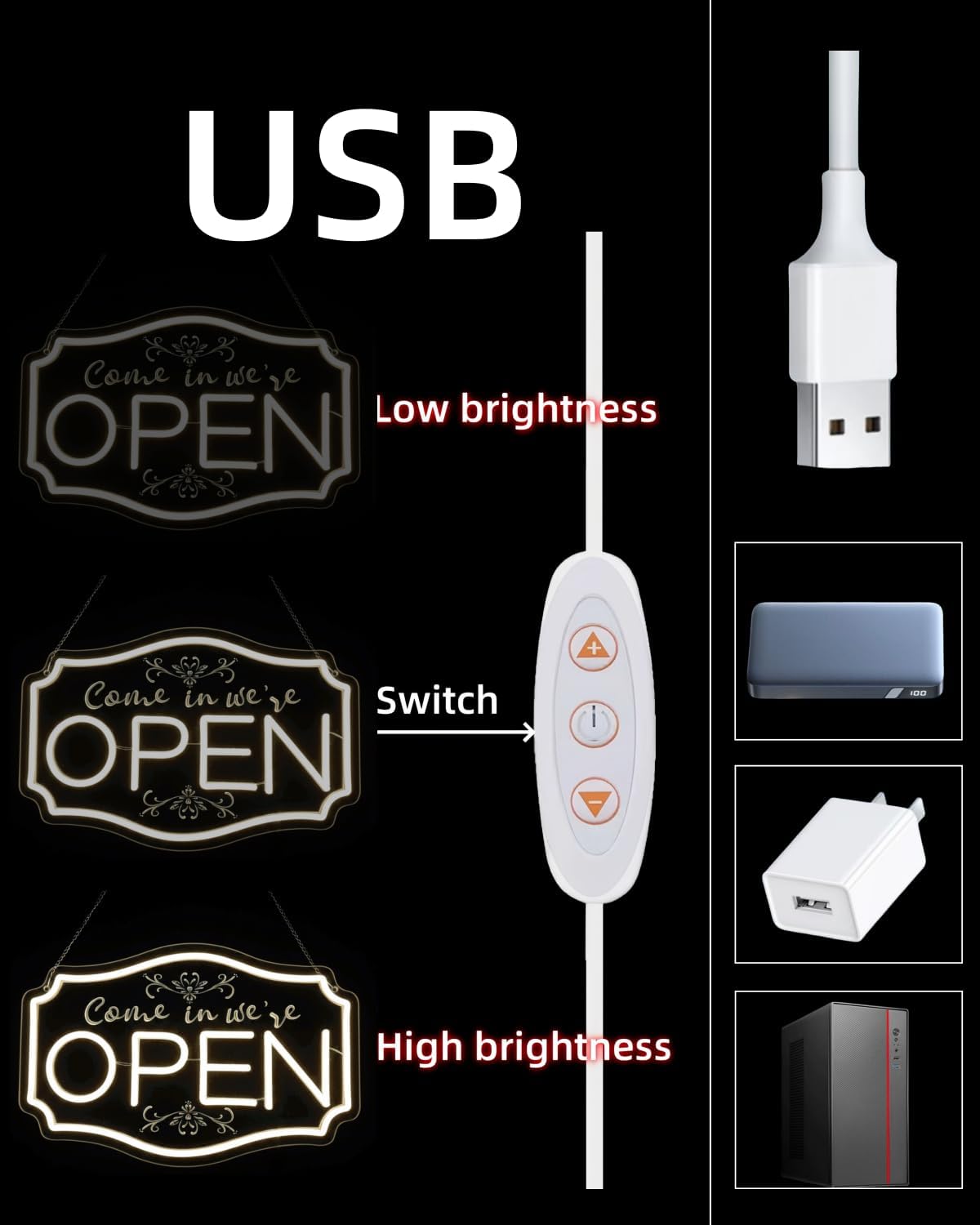 Neon Open Sign for Business, LED Adjustable Brightness Light Up Sign for Bar Slaon Stores Cafes Restaurant Hotel Storefront Window We are Open Signs