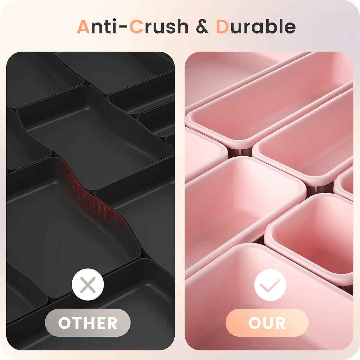 【28PCS】A-LUGEI Drawer Organizer, Bathroom Organizers and Storage, Makeup organizer, Desk drawer organizer, Storage Bins for Kitchen Office Bedroom Vanity Jewelry Pantry Garage【Pink】【4Size】