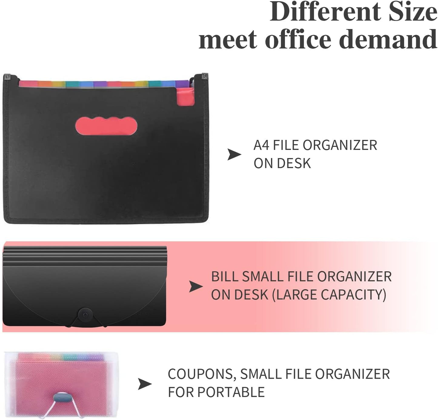 Uquelic Stand Receipt Organizer Folder - 13 Pockets Expanding Coupons Storage/Rainbow Large Capacity Bill Organizer for Desk with Label, in Case I Go Missing Binder Organizer (Black)