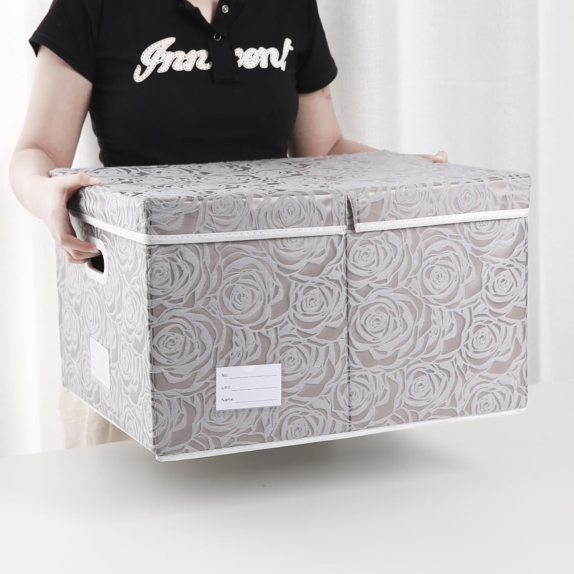 PRANDOM Extra Large Collapsible Storage Boxes with Lids Fabric Decorative Storage Bins Cubes Organizer Baskets with Cover Handles Divider for Bedroom Closet Living Room 19.7x15.7x11.6 Inch 3 Pack