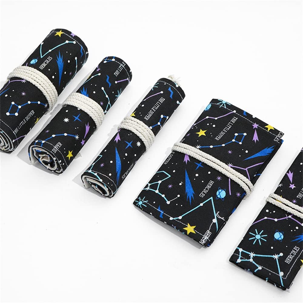 DIYOMR 24/36/72 Slots Pencil Wrap Pencil Rolls, Artist Colored Pencils Roll Up Bag Short Brushes Pouch Case Pencils Organizer for Drawing Coloring and Sketching (Constellation, 24slots)