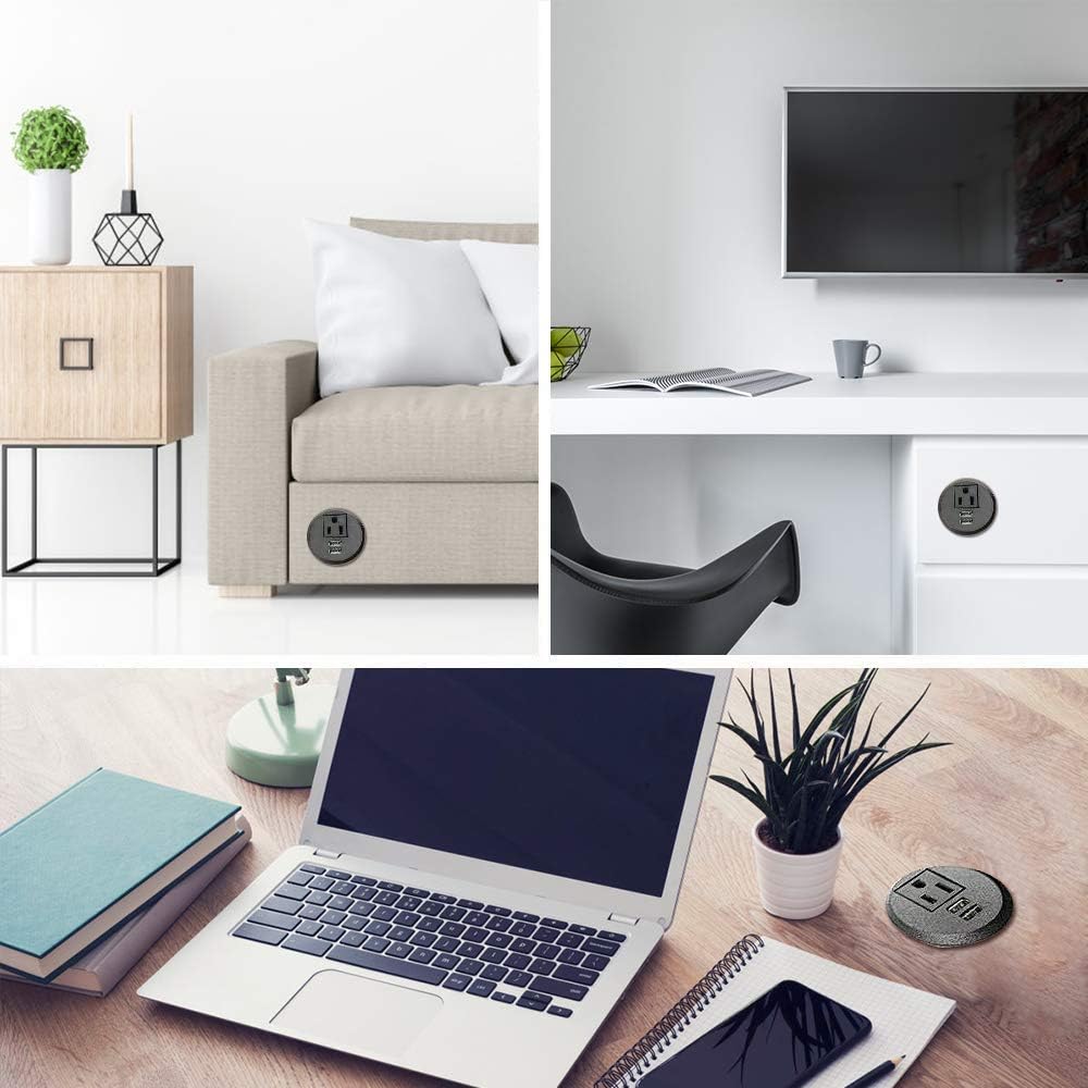 Desktop Power Grommet,2inch Hole Table Power Grommet Outlet with 2 USB Charging Ports,6.5ft Extension Cord Desk Power Strip with 1 Outlets for Computer,Table, Kitchen, Office,Home,Hotel and More