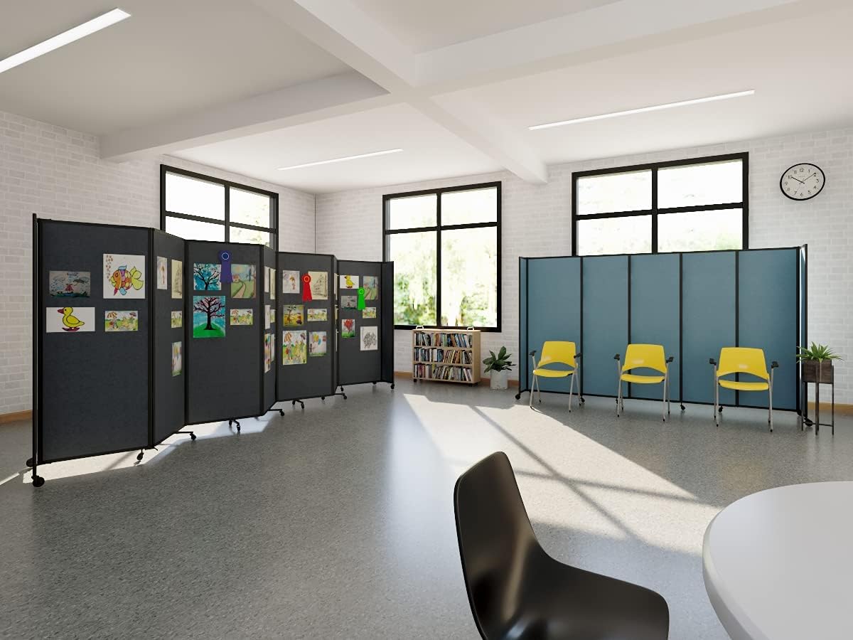 Versare Straightwall Sliding Portable Wall Partition | Freestanding Office Dividers | Locking Wheels | Temporary Room Separator | 15'6'' Wide x 6'10'' Tall Black Fabric Panels