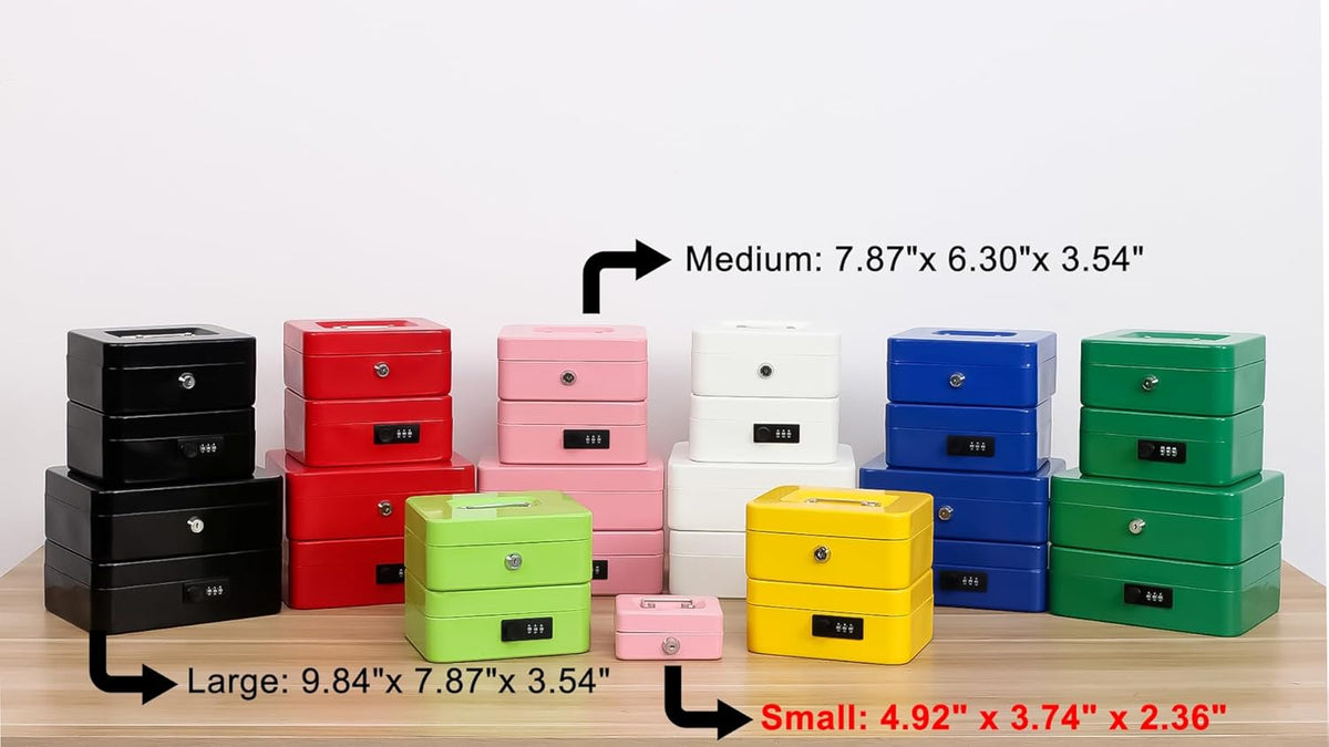 xydled Locking Steel Mini Cash Box with Removable Coin Tray and Key Lock for Kids,4.92" x 3.74" x 2.36",Black