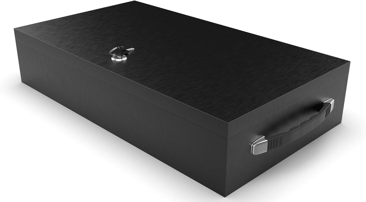 Fire Retardant Large Strong Box, Fits Legal Documents & More Flat, Steel Security Chest Lock Box, Fire Resistant to Safeguard Vitals, 0.43 Cubic Ft, 18" x 10" x 3.5" Interior, Black