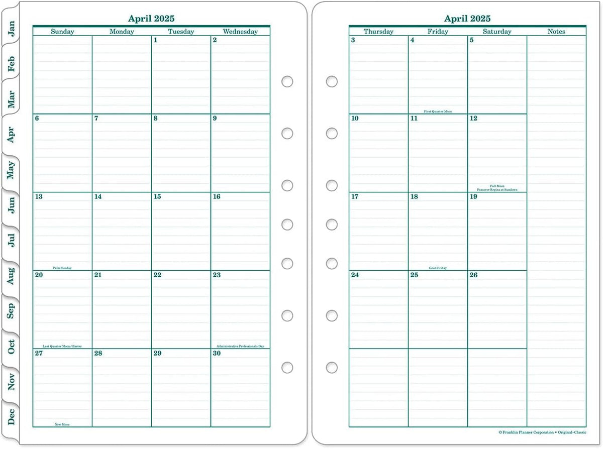 FranklinCovey - Original Two Page Per Day Ring-Bound Planner (Classic, Apr 2025 - Mar 2026)
