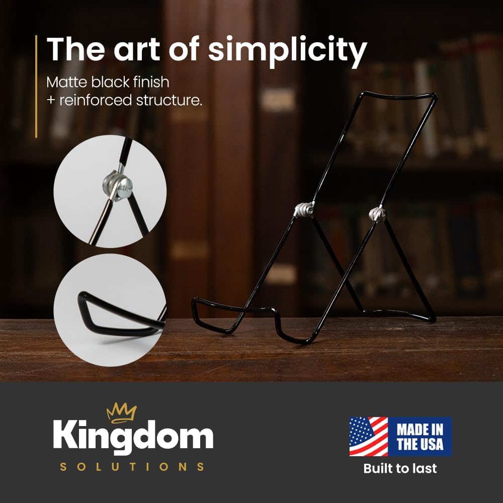 KINGDOM SOLUTIONS MADE IN USA 12-Pack Sturdy & Durable Adjustable Metal Easels to Display Books, Frames, Comics, Plates & More - Unique on the Market