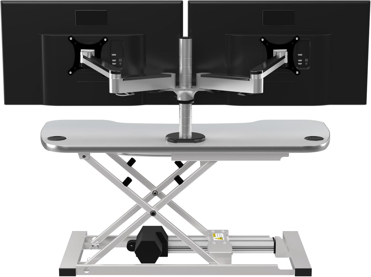 VERSADESK® PowerPro™ Elite 36” x 24" – App Controlled Electric Standing Desk Converter w/USB Charging Port. Raises up to 20”. Fully Assembled – Includes LED Lights. Supports 80 lbs. – White