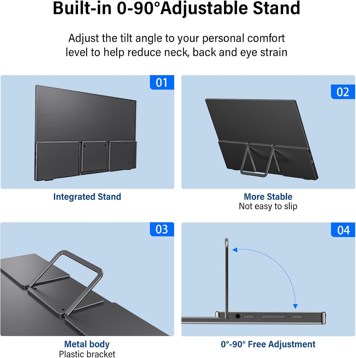 InnoView Portable Monitor 15.6" 1080P for Laptop with Protective Sleeve, Built-in 90° Adjustable Stand USB C HDMI Ultra-Slim Portable Laptop Monitor for MacBook Phone PS Xbox Switch