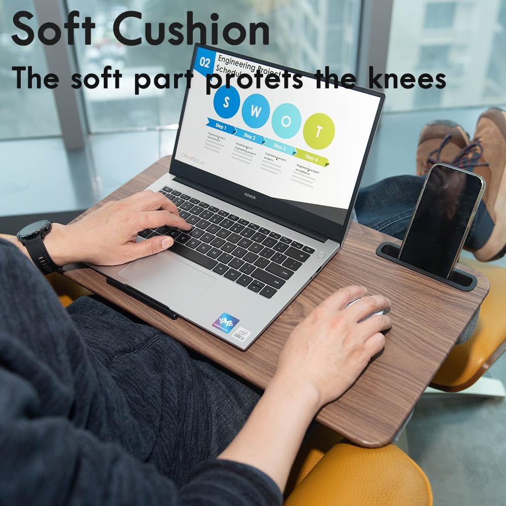 Portable Laptop Desk Fits Up to 16“ Laptops, with Tablet Slot, Built-in Cushion, Great for Home & Office,Lap Desk for Laptop,Lap Desk with Cushion (Brown, Large)