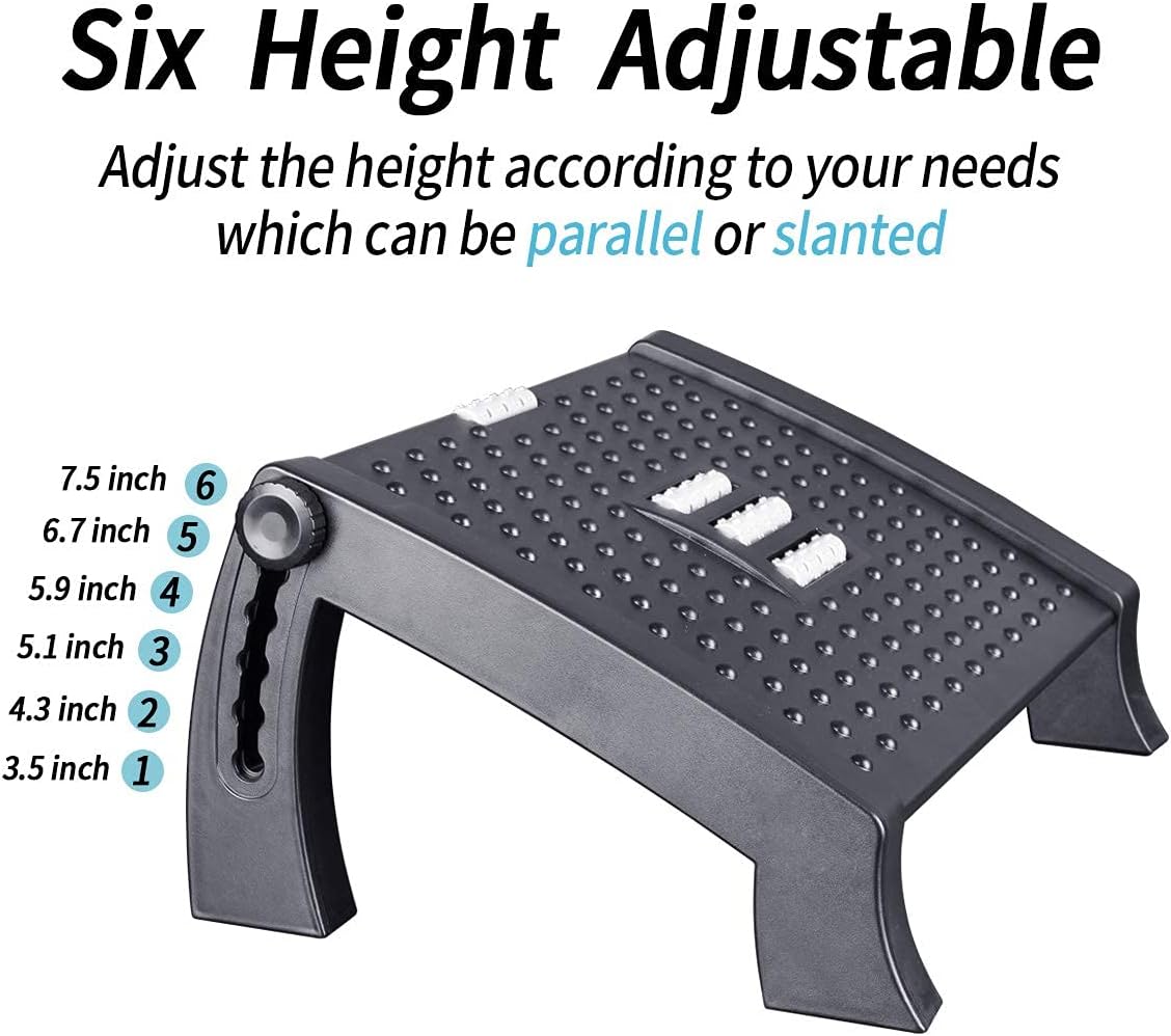 MyPlace Adjustable Height Foot Rest Under Desk at Work - 6 Height Sturdy Office Footrest - Added Comfort Memory Foam - Non Slip Bottom - Straighten Back & Hip & Leg and Improve Posture