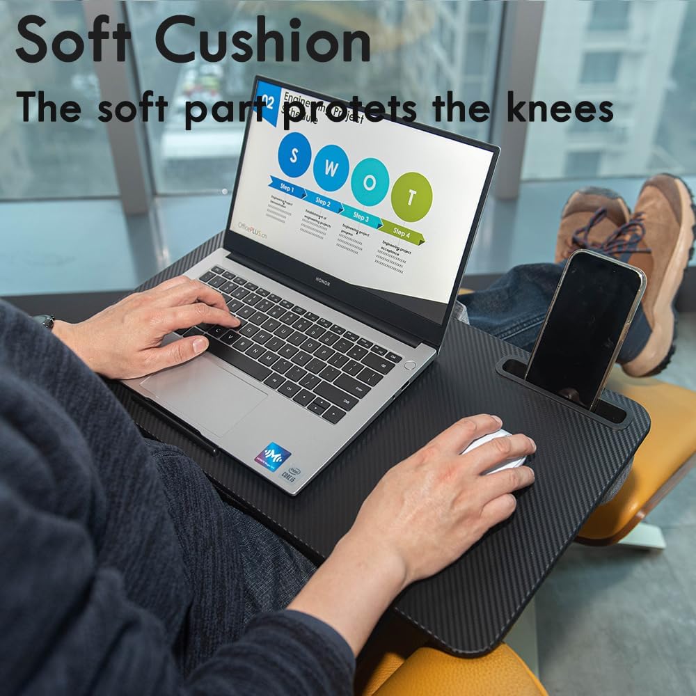 Portable Laptop Desk Fits Up to 16“ Laptops, with Tablet Slot, Built-in Cushion, Great for Home & Office,Lap Desk for Laptop,Lap Desk with Cushion (Black, Large)