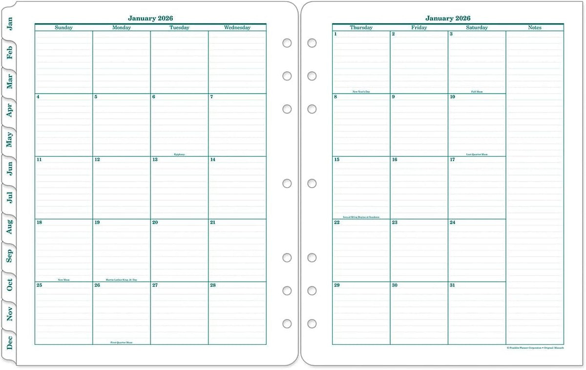 FranklinCovey - Original Two Page Per Day Ring-Bound Planner (Jan 2026 - Dec 2026, Monarch)