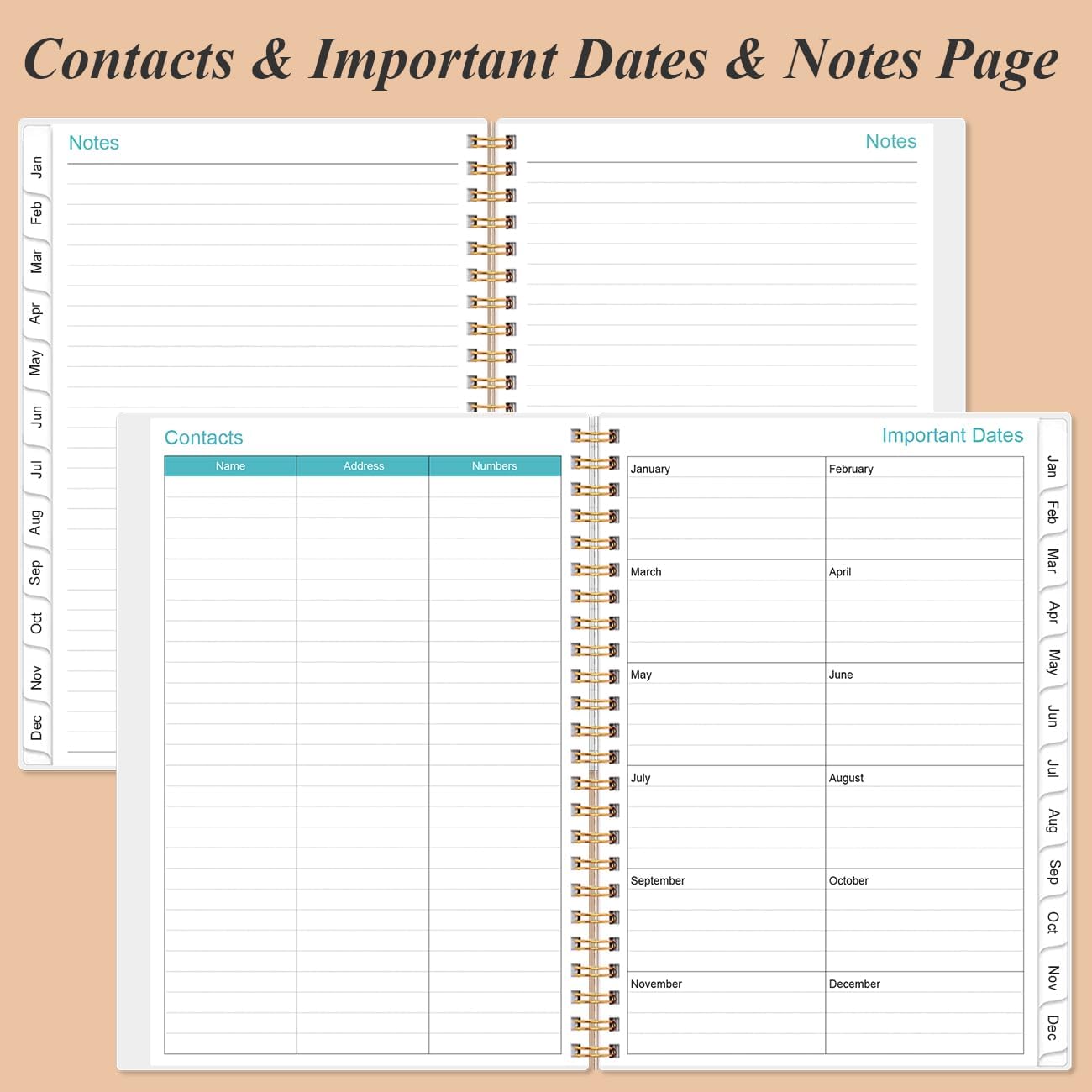 2025-2026 Monthly Planner - July 2025 - December 2026, Two Pages Per Month, 18 Monthly Calendar/Planner with Tabs, Strong Twin-Wire Binding, Inner Pocket, 6.4" x 8.5", Rose Flowers