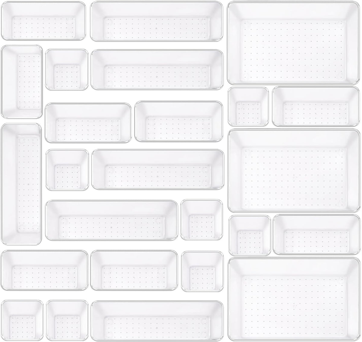 Clear Acrylic Drawer Organizers Set Storage for Makeup, Office Desk Small Vanity Trays for Drawer Bathroom Plastic Make up Organizers 25 Pcs