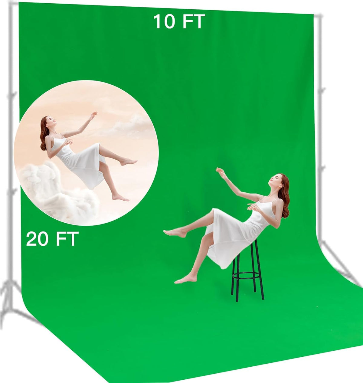 BEIYANG 10 Ft x 20 Ft Photography Backdrop Green Screen, Green Background Non-Reflective Fabric Wrinkle Resistance Photo Background for Photo Studio Shooting Props