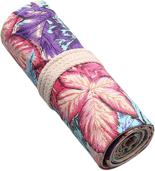 DIYOMR 24/36/72 Slots Pencil Wrap Pencil Rolls, Artist Colored Pencils Roll Up Bag Short Brushes Pouch Case Pencils Organizer for Drawing Coloring and Sketching (Maple Leaves, 36slots)