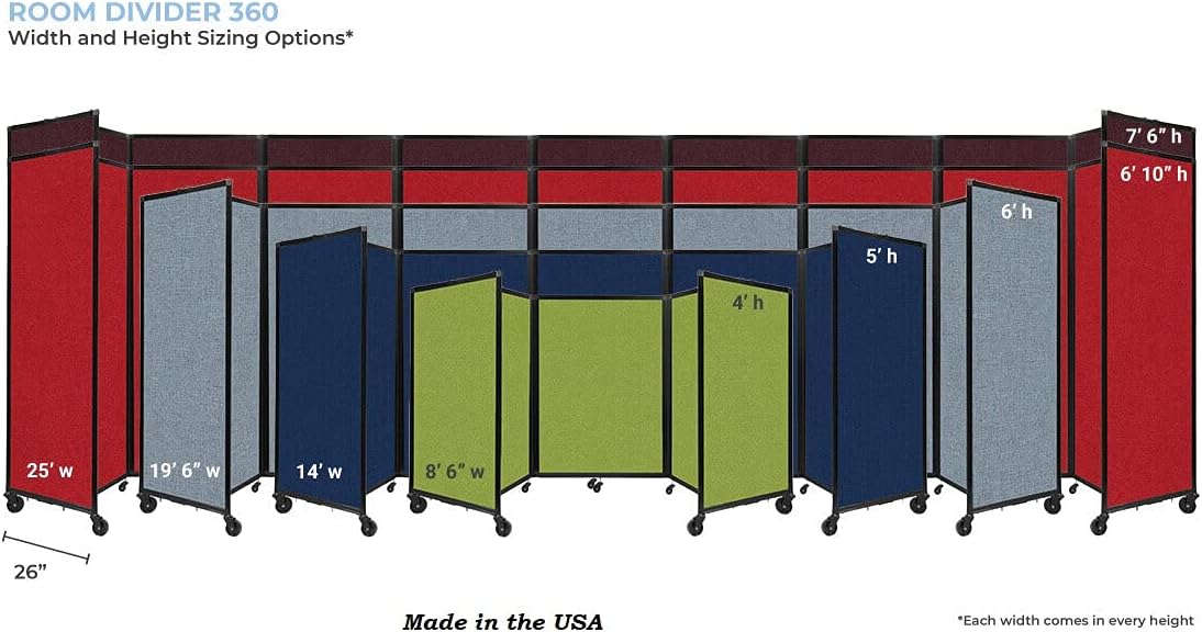 Versare Room Divider 360 Portable Wall Partition | Folding Panels | Large Freestanding Divider | Locking Wheels | Temporary Room Separator | 25' x 7'6'', Ocean