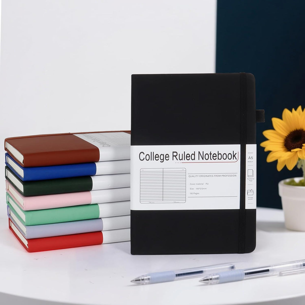 A5 Lined Journal Notebooks for Work, 192 Pages, Medium 5.7 x 8.3inch, College Ruled, Vegan Leather Hardcover Journals for Women Men,1 Pack