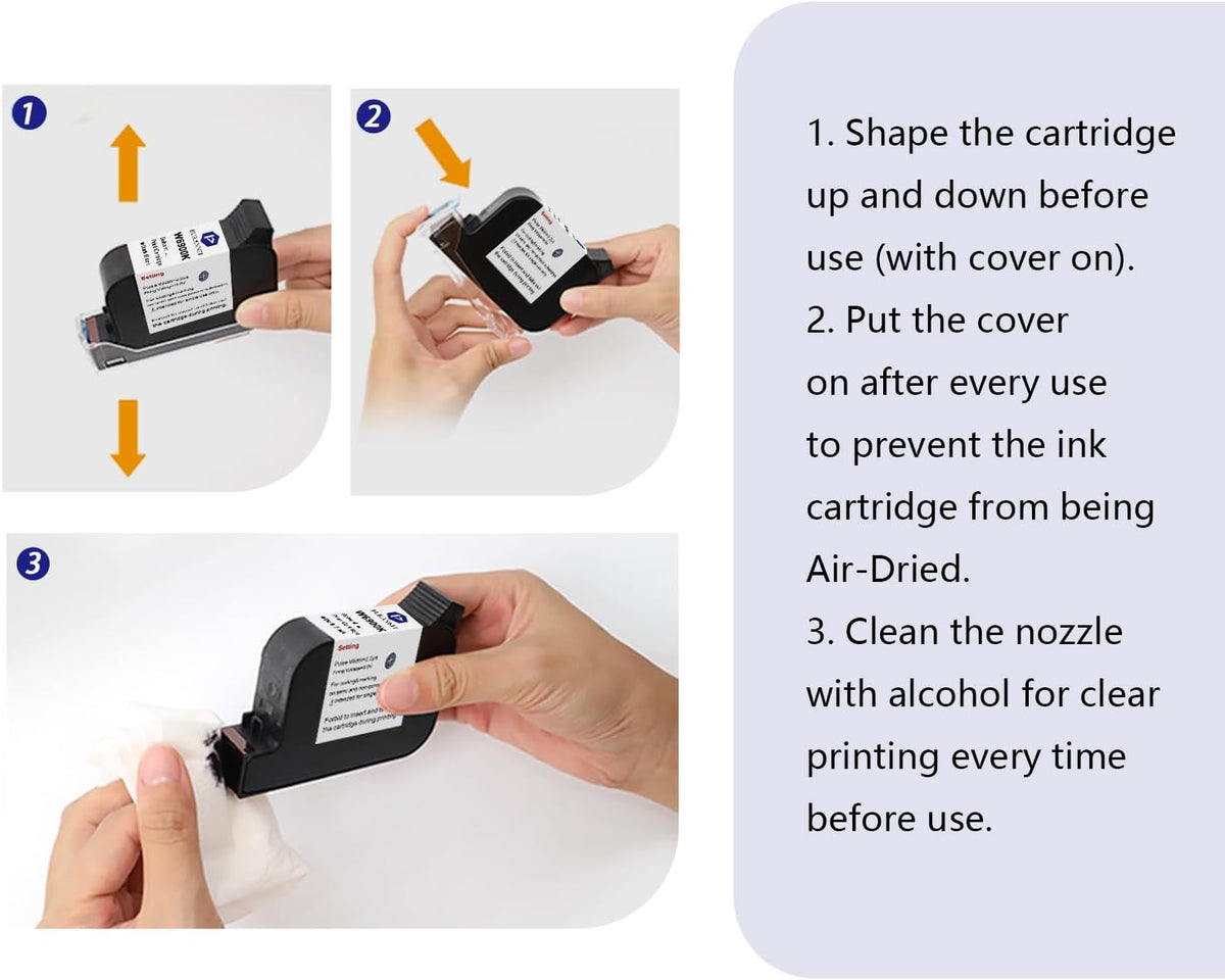 0.5" 42ml Quick-Drying W6900K Ink Cartridge for 0.5inch/12.7mm Handheld Inkjet Printer E55/E15/E98/E11/E12/E16, Black