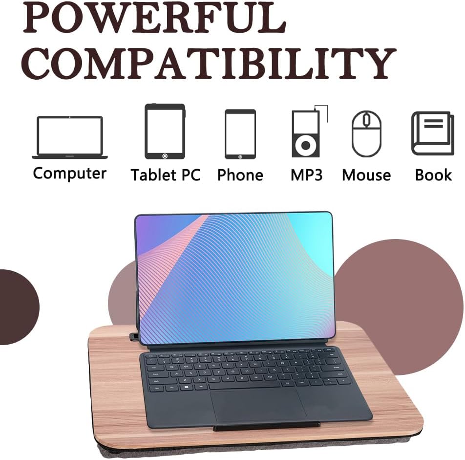 Portable Laptop Desk Fits Up to 16“ Laptops, with Tablet Slot, Built-in Cushion, Great for Home & Office,Lap Desk for Laptop,Lap Desk with Cushion (Warm Brown, Medium)