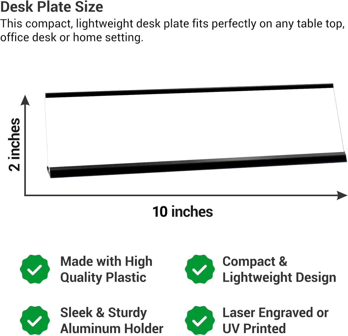 Custom Engraved Desk Plate | Personalized with your Name and Title | Perfect Decor for Office, Business, or Home | Multiple Font and Color Options | 2x8" or 2x10" (White w/Black Letters, 2x10")